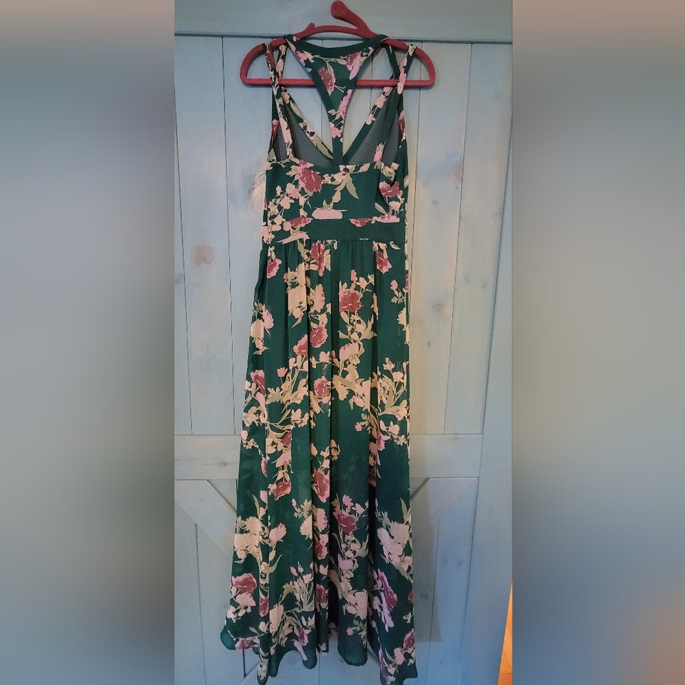 NY&Co emerald green and purple full length dress, lined to the knee, sz Small